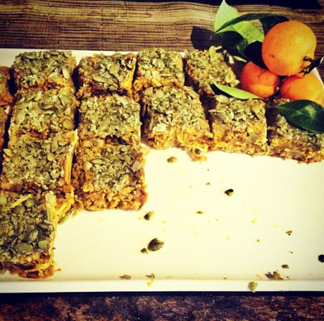 Pumpkin and coconut slice for morning tea. 