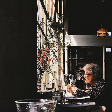 I love this Seattle shot... Granny on her iPhone at one of the most Portlandia joints in town (Sitke and Spruce)