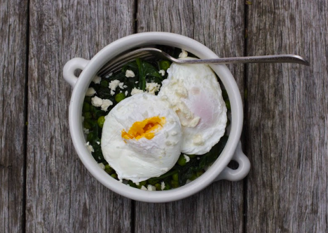 Peas, Spinach and Feta with Poached Eggs