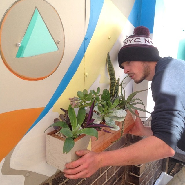 Here's Richie installing our wall garden succulents.