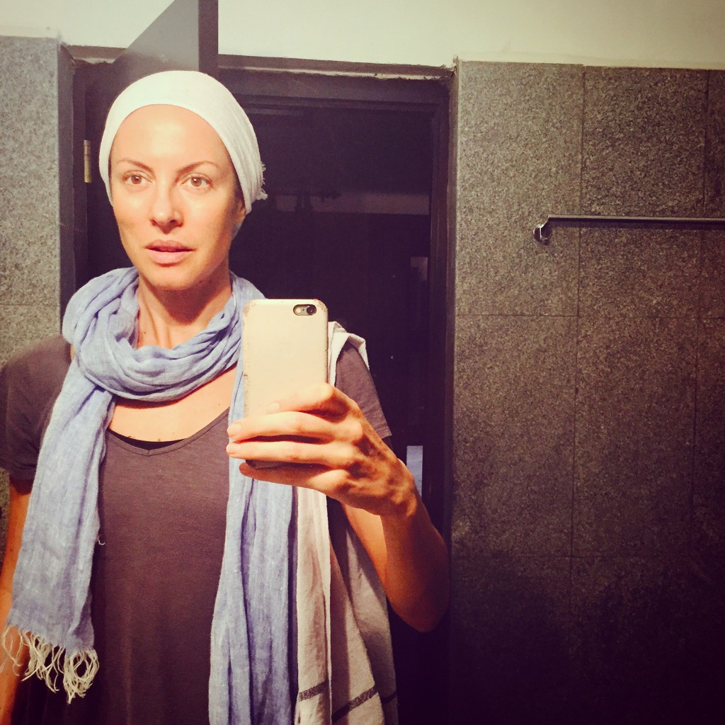 Refugee chic: I took to winding my hair in a rag.